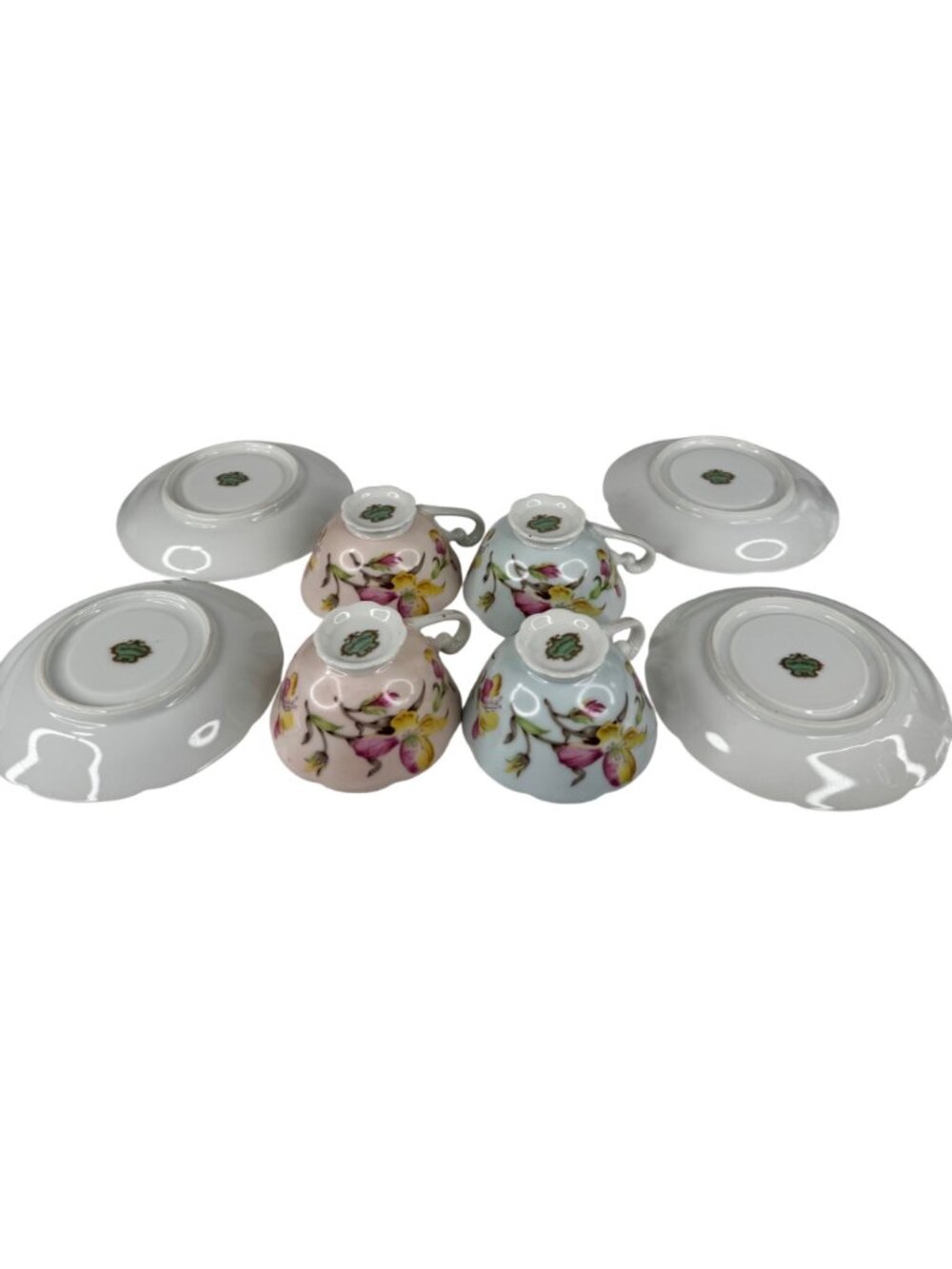 Japanese Jyoto China Floral Tea Cup & Saucer Set Porcelain 4-Piece Pastel Vtg - Picture 11 of 16